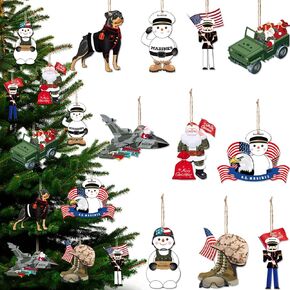 30 Pcs Marines Christmas Ornaments Marine Crops Decorations for Christmas Tree Army Military Sign American Flag Boots Snowman Santa Gift Hanging Christmas Party Decor Xmas Indoor