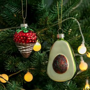 Glass Christmas Ornaments, 2Pack Croissant and Coffee Blown Glass Christmas Ornaments, Christmas Tree Decorations