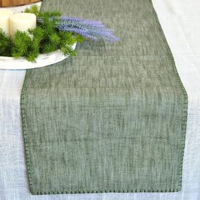 Short Coffee Table Runner Organic Cotton Modern Kitchen Table Runner with Decorative Stitch at Edge Dresser Scarf Dining Table Washable Cloth Small Table Runner Furniture Top Cover 14"x48" Green