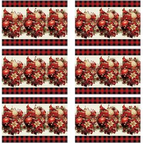Red Buffalo Plaid Flower Cardinal Bird Christmas Winter Xmas Cloth Table Runner Burlap Table Decoration for Home Kitchen Dining Dinner Indoor Holiday Farmhouse Decor 13x108 Inch