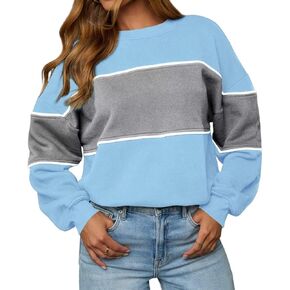 LEEDYA Womens Long Sleeve Sweatshirts Oversized Crewneck Color Block Pullover Top Casual Lightweight Blouse Tops