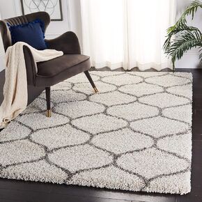 SAFAVIEH Hudson Shag Collection Area Rug - 5'3" x 7'6", Ivory & Grey, Moroccan Trellis Design, Non-Shedding & Easy Care, 2-inch Thick Ideal for High Traffic Areas in Living Room, Bedroom (SGH280A)