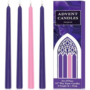 Advent Candle Set 10" Dripless Taper Candles 3 Purple & 1 Pink- 4 Pack