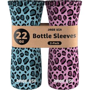Jmoe USA 22oz Sleeve Compatible with Cirkul Water Bottle | Fits 22 oz Plastic and Stainless Steel Bottles | Neoprene Sweat Absorbing Material | Fitted Design | 2-Pack | Insulated Cover (Leopard)