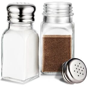 2 oz Glass Salt and Pepper Shakers, Kitchen Supplies for Home & Restaurant- 2 Piece Salt & Pepper Shaker Sets, (with Steel Lid) Quality Glass, Clear Salt and Pepper Shakers Modern