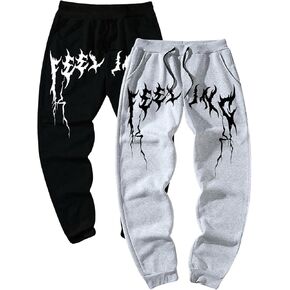 GORGLITTER Men's 2 Piece Graphic Sweatpants Drawstring Workout Athletic Jogger Pants