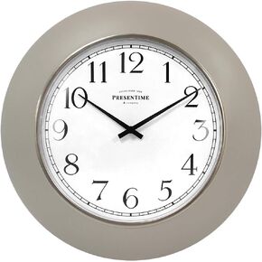 Presentime & Co 12" Modern Classic Wall Clock, Shatter Proof Convex Lens, Morning Silver Ring, Warm Gray Color. Decorative & Teaching Clock for Kids Learning, Rooms, Office & Home Space. Wall Décor