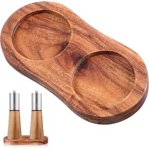 Molain Salt and Pepper Mill Tray, Acacia Wood Tray, Pepper Mill Holder & Rest, Inner Dia 2.28 Inch Fit Many Mills & Shakers, Salt & Pepper Grinder Accessories, Kitchen Storage Holder