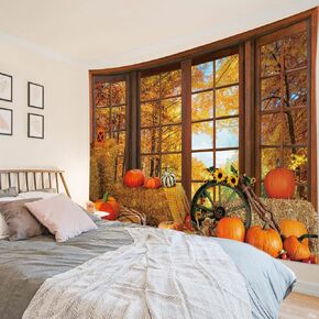 MEUNEAR Fall Forest Tapestry Thanksgiving Pumpkins Sunflower Maple Leaves Autumn Tapestry Wall Hanging for Bedroom Fall Tree Nature Scenery Aesthetic Tapestries Living Room Dorm College