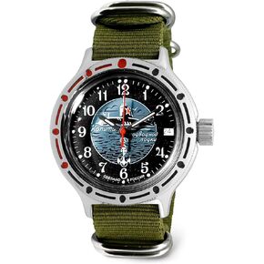 VOSTOK | Submarine Сaptain Amphibian Automatic Self-Winding 40mm Diver Wrist Watch | WR 200m | Amphibia 420831 | Black Blue Dial Mechanical Watch | Luminous dots