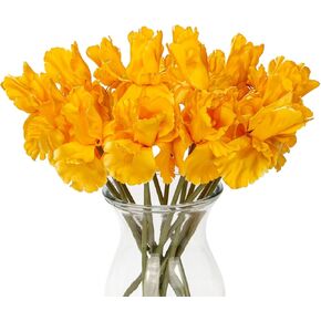 Hollyone Iris Artificial Flowers 15Pcs Faux Iris White Flowers 14.2" Real Touch Fake Flowers Picks Bouquets for Wedding Bridal Home Arrangements Office Table Centerpieces Decor