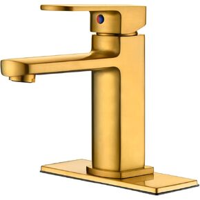 Derengge Bathroom Sink Faucet, Single Handle Bathroom Sink Faucet,1 Hole or 3 Hole Lavatory Vanity Faucet with Deck Plate, Pop up Drain and Water Supply Lines, Brushed Gold, GFL-0048-BG