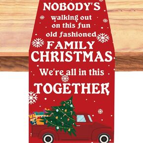 Christmas Table Runner Christmas Vacation Decorations for Table, Red Xmas Table Runners, Movie Themed Seasonal Winter Kitchen Dining Desk Decororation for Home Party Holiday Decor Indoor