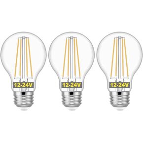 KEIVO 12V LED Bulb, 60 Watt Equivalent, 12-24V AC/DC, Soft White 2700K, 6W 800lm, E26 Base, A19 Low Voltage Edison Filament Bulbs for Off-Grid Solar Battery Systems, RVs, Marine Lighting, 3 Pack