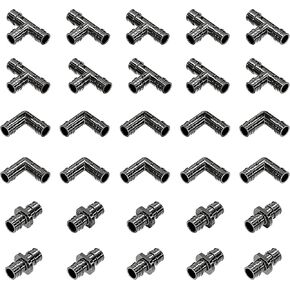 Poly Pex A Expansion Fittings F-1960 3/4" Combo With 3/4" inch Tees "T" [10 PCS], 3/4" Elbows [10 PCS], 3/4" Couplings [10 PCS] |Plastic Fittings for Pex-A Pipe in Plumbing [Pack of 30]