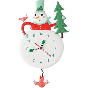 Enesco Allen Designs Snowy Joy Snowman Wall Clock - Battery Operated Pendulum Analog Clock, Stone Resin Decorative Clocks for Walls, Christmas Home Decor Kitchen Clocks, 11.6 Inch