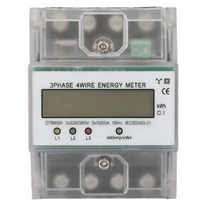 Electric Power Meter, Phase 4 Wire KWh Meter with LCD Display 5-80A Energy Consumption Digital Electric Power Meter Three Phase 4P LCD Power Meter, 220/380V