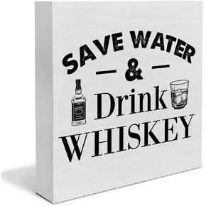 Country Save Water Drink Whiskey Wood Box Sign Home Kitchen Bar Decor