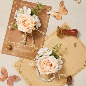Serwalin 6 PCS Pink Rose Wrist Corsages for Wedding, Corsages for Prom Homecoming Party Corsage Hand Decor for Bride Bridesmaids, Mother of Bride and Groom