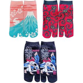 ZEALMAX Japanese Style Two-toed Socks Cotton Cosplay Socks Cartoon Socks Big Toe Socks for Women, 3 Pairs Pack