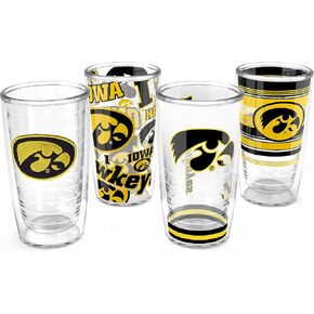 كوب سفر من Tervis Iowa Hawkeyes - متنوع مصنوع في الولايات المتحدة الأمريكية بجدار مزدوج معزول يحافظ على المشروبات باردة وساخنة، 16oz 4pk، كلاسيكي