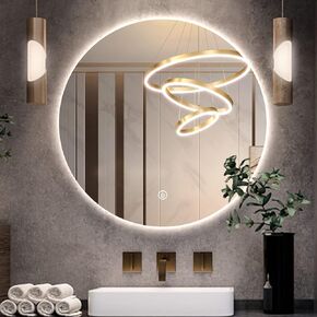 Round LED Bathroom Mirror, 24" Backlit Frameless Mirror Makeup Vanity Mirror, Anti-Fog Circle Lighted Mirror Large Round Bathroom Mirror Wall Mounted Dimmable Illuminated Mirror CRI95+