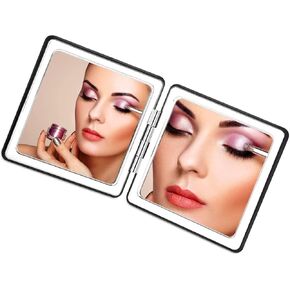 Cute Heart Shaped Compact Mirror for Purse,Red Travel Mirror with Glitter,Leather Small Pocket Mirror,Portable 2 x 1x Magnification Folding Makeup Mirror,Cosmetic Mirror for Gift