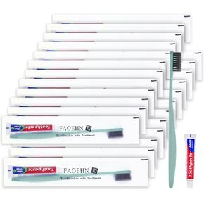 Disposable Toothbrushes with Toothpaste Pack of 10,Straw Green Toothbrush in Bulk with 10g Toothpaste Individually Wrapped Disposable Travel Toothbrushes Kit for Homeless,Airbnb,Hotel,Charity