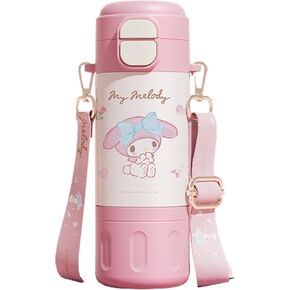 Melody Stainless Steel Insulated Water Bottle with Strap (Spout & Straw) 480ml - Pink