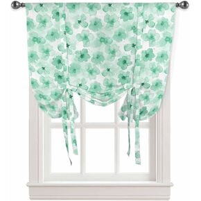 Teal Turquoise Floral Tie Up Curtains for Window, Thermal Insulted Balloon Shade Adjustable Rod Pocket Valance Panels for Kitchen Bathroom Café 42 x 45 Spring Watercolor Botanical Elegant Flowers