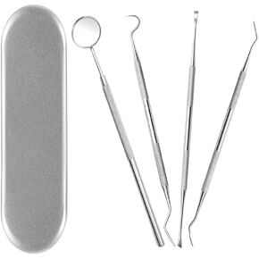 Dental Tools 8 Pack Stainless Steel Dental Care Kit Calculus and Plaque Remover with Tooth Scraper Dental Pick Tartar Scraper Tongue Scraper Dental Mirror Dental Tweezer with Storage Case