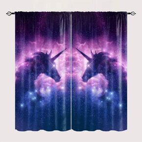 Starry Sky Unicorn Curtains, Fantastic Galaxy Art with Unicorn Thermal Insulated Blackout Curtain for Girls Bedroom Kids Room Decor Window Drapes 2 Panels W42 xL63