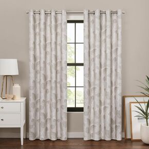 Eclipse 100% Blackout Curtain, Larissa Leaf Grommet Curtain, 63 in Long x 50 in Wide, Patterned 100% Blackout Curtain, Thermal Insulated Curtain for Living Room or Bedroom, 1 Window Curtain, Linen