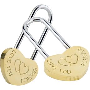 2PCS Love Lock Double Heart Padlock: 3.5" 50mm Engraved Love-You-Forever Wish Lock without Key Everlasting Love for Lovers Wedding,Anniversary,Travel,Valentines Day(NO Key)