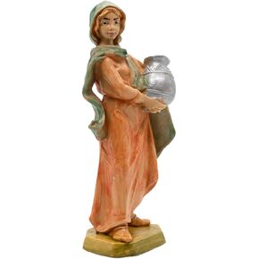 VILLAGE GIFT IMPORTERS Nativity Villager Carrying a Water Jug | Woman in Pink Dress Figurine for Bethlehem Creche Scene | Indoor Table Top Statue for Christmas Holiday | Made in Italy