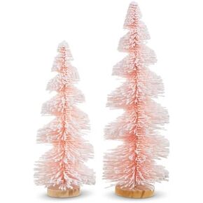 Raz Imports Jingle & Cocoa 16" Pink Snowy Bottle Brush Trees, Set of 2