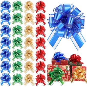 48 Pcs Large Pull Bows for Gift Wrapping Gift Bows Organza Pull Bow for Gift Baskets Big Ribbon Bows for Valentine's Day Easter Wedding Presents Decorating (Gold)