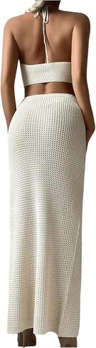 SHENHE Women's Two Piece Cover Up Set Cross Halter Neck Cover Up Top with High Split Long Beach Skirt in Saudi Arabia