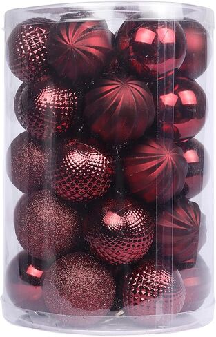YYCRAFT 34ct Christmas Ball Ornaments 4CM for Xmas Tree Christmas Decorations Shatterproof Hooks Included (Burgundy, S) in Saudi Arabia