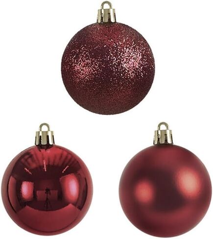 YYCRAFT 34ct Christmas Ball Ornaments 4CM for Xmas Tree Christmas Decorations Shatterproof Hooks Included (Burgundy, S) in Saudi Arabia