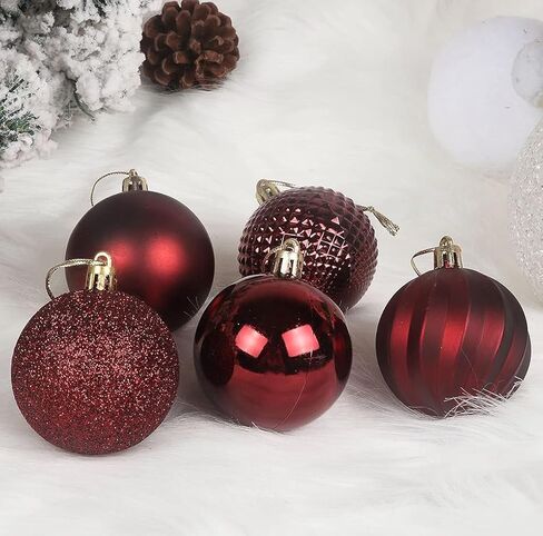 YYCRAFT 34ct Christmas Ball Ornaments 4CM for Xmas Tree Christmas Decorations Shatterproof Hooks Included (Burgundy, S) in Saudi Arabia