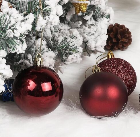 YYCRAFT 34ct Christmas Ball Ornaments 4CM for Xmas Tree Christmas Decorations Shatterproof Hooks Included (Burgundy, S) in Saudi Arabia