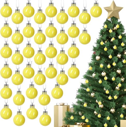 60 Pcs 1.18 inches Yellow Christmas Ball Christmas Tree Ornaments Christmas Tree Pendants Xmas Shiny Balls Baubles Set for Christmas Tree Hanging Wreath Garland Decorations（Yellow） in Kuwait