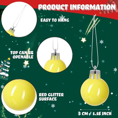 60 Pcs 1.18 inches Yellow Christmas Ball Christmas Tree Ornaments Christmas Tree Pendants Xmas Shiny Balls Baubles Set for Christmas Tree Hanging Wreath Garland Decorations（Yellow） in Kuwait