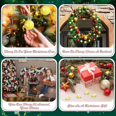 60 Pcs 1.18 inches Yellow Christmas Ball Christmas Tree Ornaments Christmas Tree Pendants Xmas Shiny Balls Baubles Set for Christmas Tree Hanging Wreath Garland Decorations（Yellow） in Kuwait
