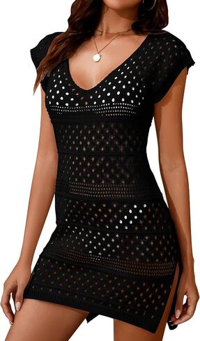 Women's Swimwear Cover Ups Crochet Bathing Suits Hollow Out Knit Summer Beach Dress in Saudi Arabia