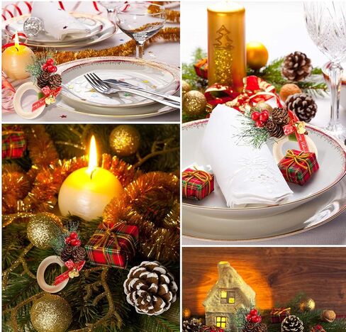 مجموعة حلقات مناديل عيد الميلاد المكونة من 12 حلقة، حلقات منديل ريفية مصنوعة يدويًا من أكواز الصنوبر والتوت، حامل حلقة منديل لديكور طاولة عيد الميلاد وحفلات الزفاف الشتوية in Kuwait