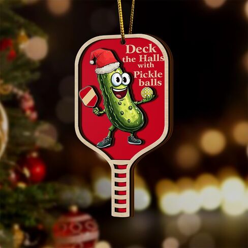 زينة كرة المخلل، زخرفة خشبية بطبقتين، زينة شجرة عيد الميلاد، كرة المخلل عبارة عن شبت كبير، تزين القاعات بزخرفة مجداف كرات المخلل، هدية مضحكة لمحبي الرياضة لها in Kuwait