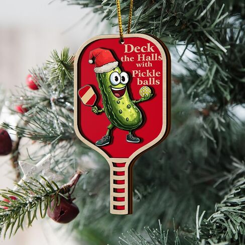 زينة كرة المخلل، زخرفة خشبية بطبقتين، زينة شجرة عيد الميلاد، كرة المخلل عبارة عن شبت كبير، تزين القاعات بزخرفة مجداف كرات المخلل، هدية مضحكة لمحبي الرياضة لها in Kuwait