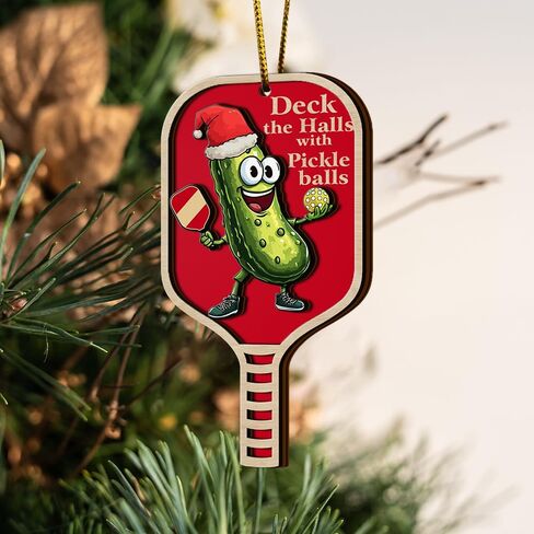 زينة كرة المخلل، زخرفة خشبية بطبقتين، زينة شجرة عيد الميلاد، كرة المخلل عبارة عن شبت كبير، تزين القاعات بزخرفة مجداف كرات المخلل، هدية مضحكة لمحبي الرياضة لها in Kuwait